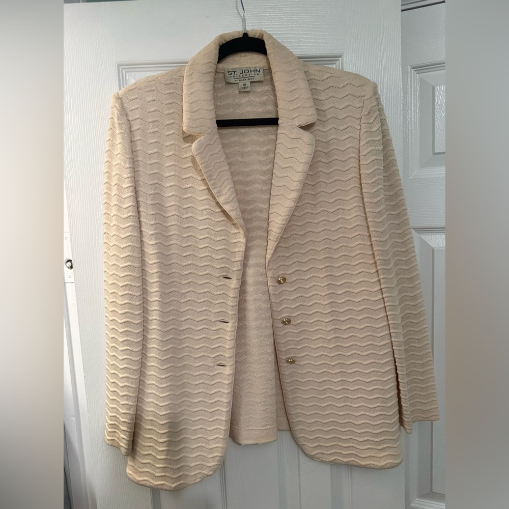St. John Cream Textured Knit Cardigan